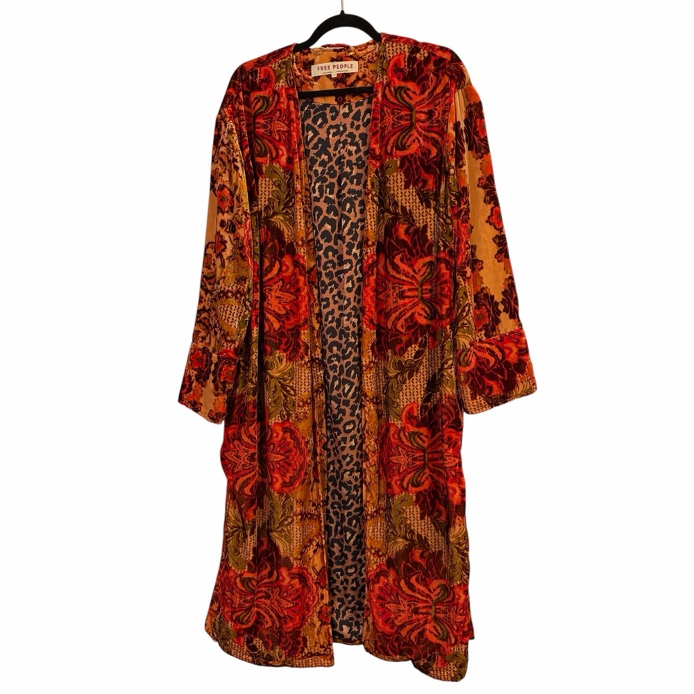 Free People Mirabella Velvet Printed Duster | Boho Festival Kimono Statement M/L - Picture 2 of 12